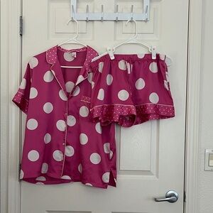 Victoria's Secret Fuchsia and White Polka Dot Satin Pajama Set